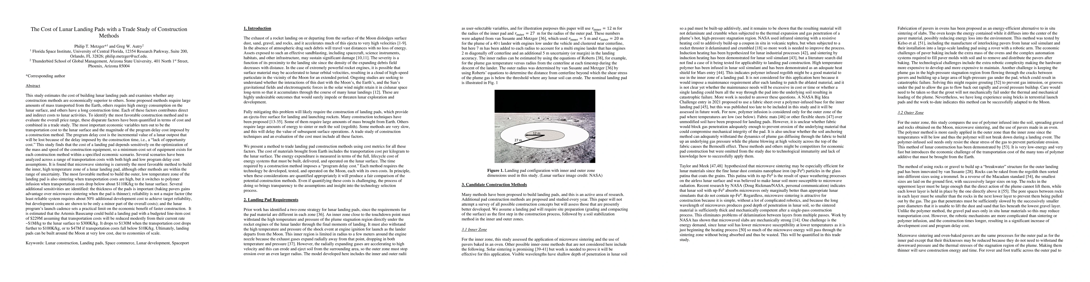Thumbnail for The Cost of Lunar Landing Pads with a Trade Study of Construction
  Methods