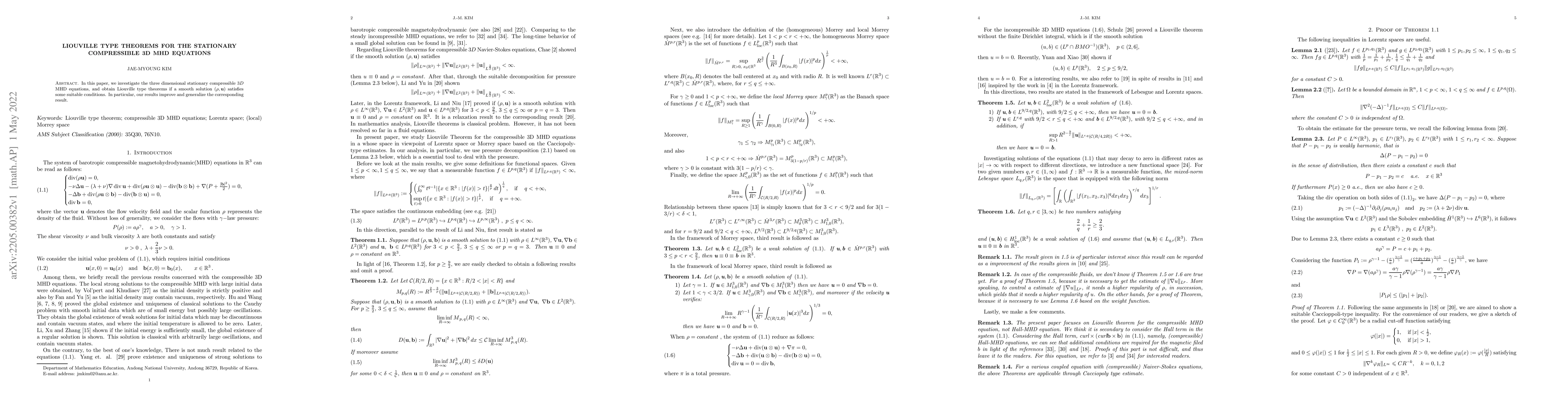 Thumbnail for Liouville type Theorems for the stationary compressible 3D MHD equations