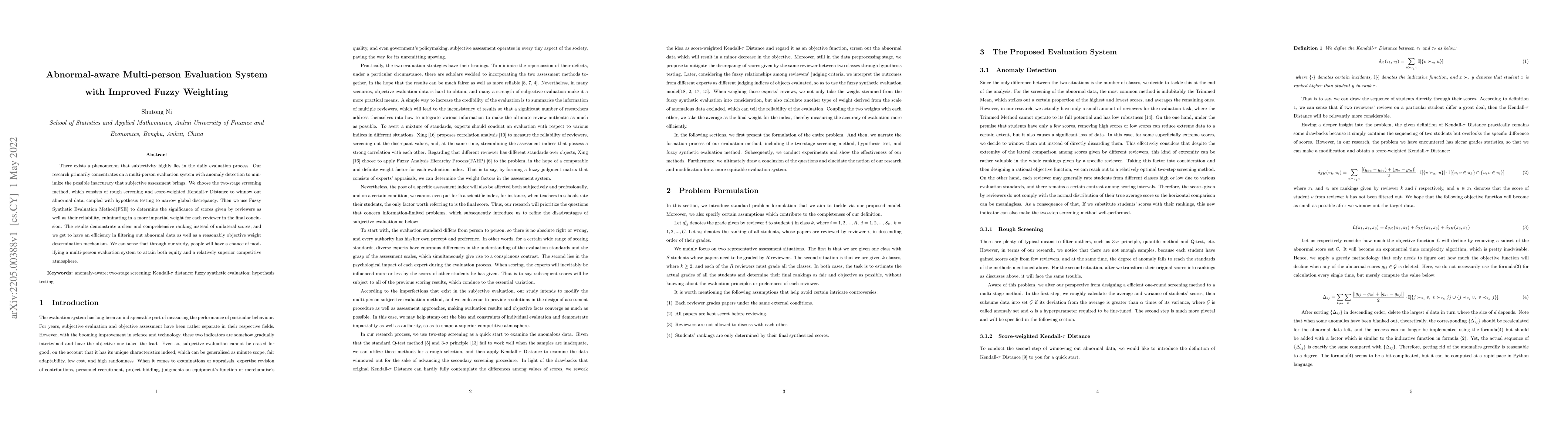 Thumbnail for Abnormal-aware Multi-person Evaluation System with Improved Fuzzy
  Weighting