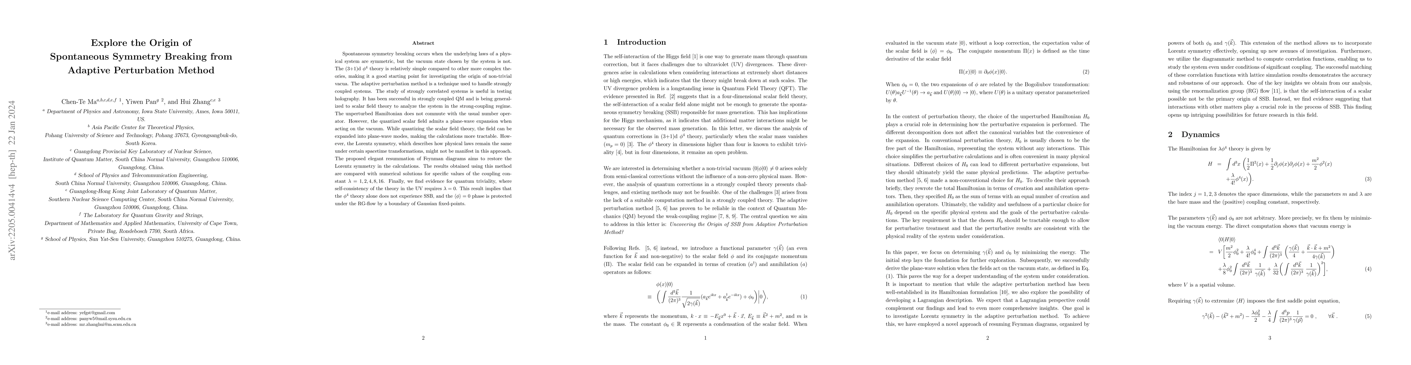 Thumbnail for Explore the Origin of Spontaneous Symmetry Breaking from Adaptive
  Perturbation Method
