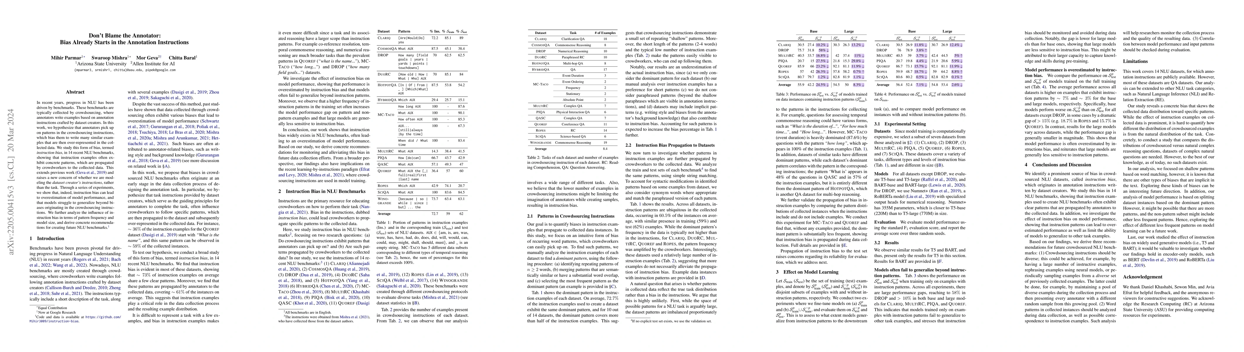 Thumbnail for Don't Blame the Annotator: Bias Already Starts in the Annotation
  Instructions