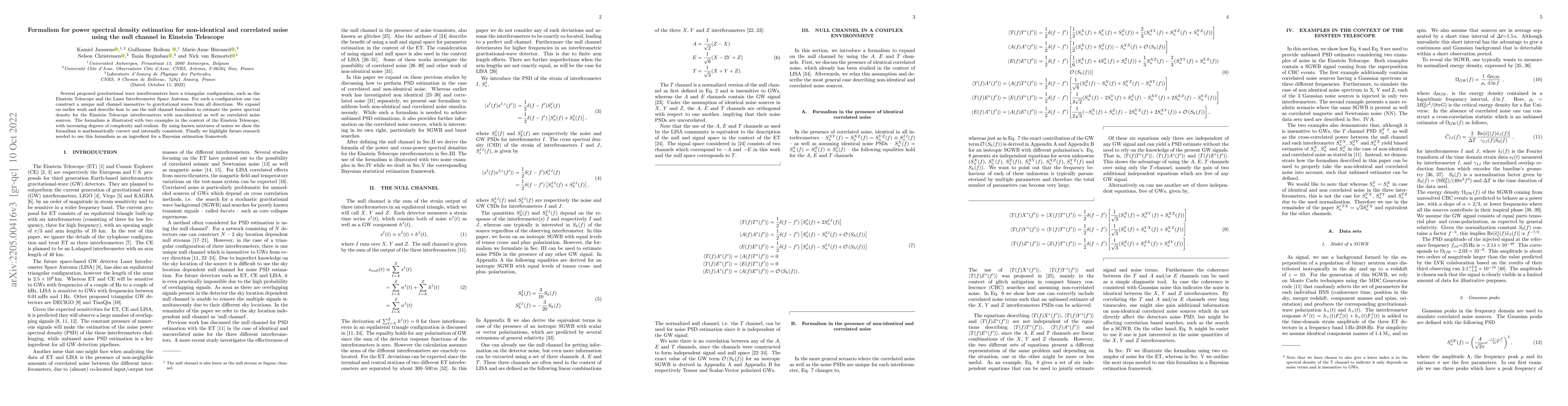 Thumbnail for Formalism for power spectral density estimation for non-identical and
  correlated noise using the null channel in Einstein Telescope