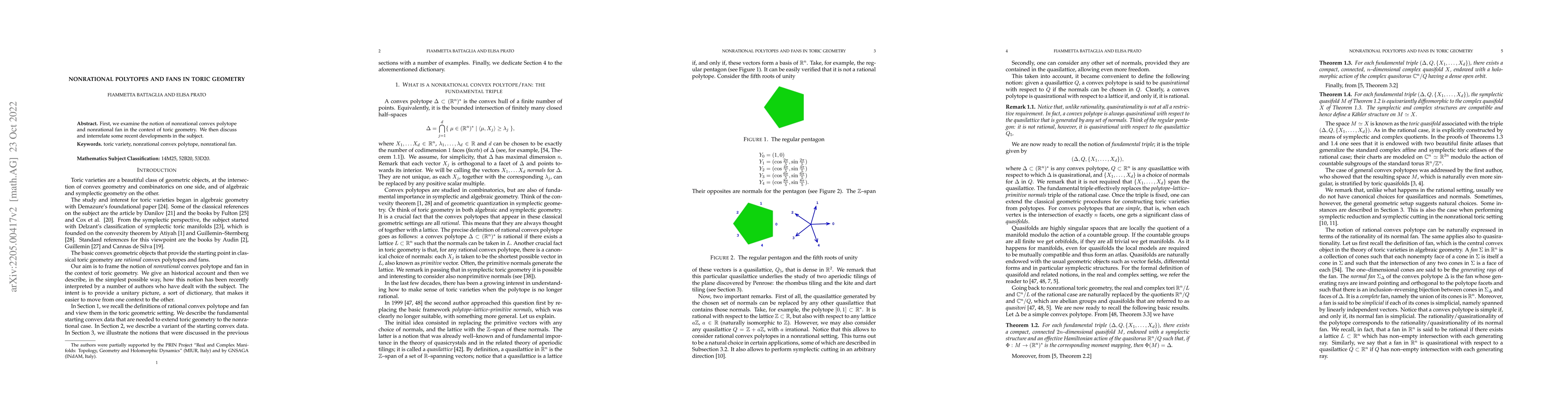 Thumbnail for Nonrational polytopes and fans in toric geometry