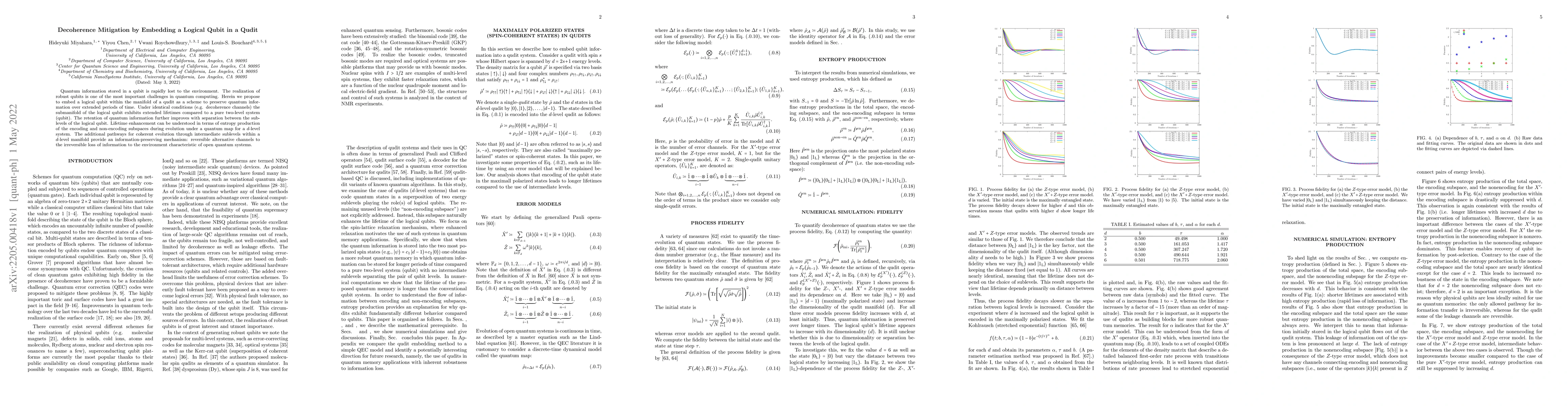 Thumbnail for Decoherence Mitigation by Embedding a Logical Qubit in a Qudit