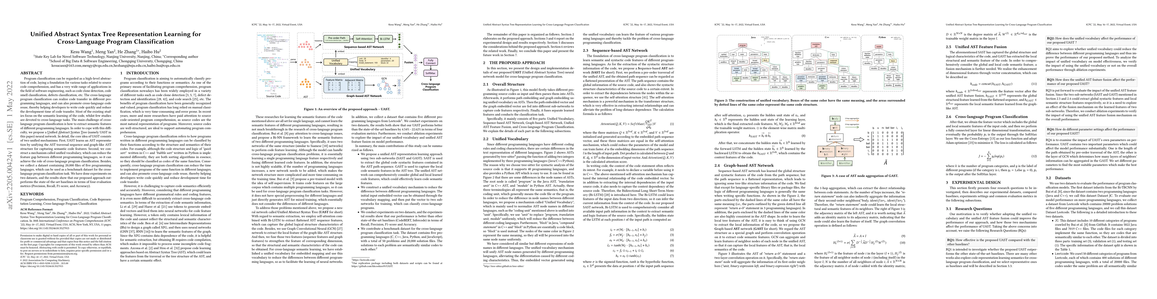 Thumbnail for Unified Abstract Syntax Tree Representation Learning for Cross-Language
  Program Classification
