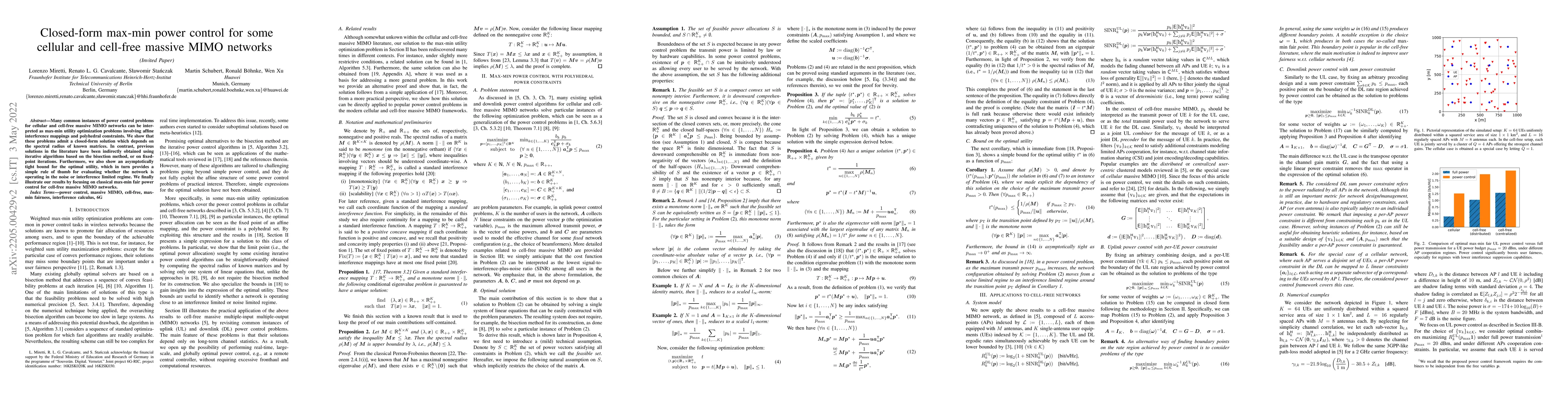 Thumbnail for Closed-form max-min power control for some cellular and cell-free
  massive MIMO networks