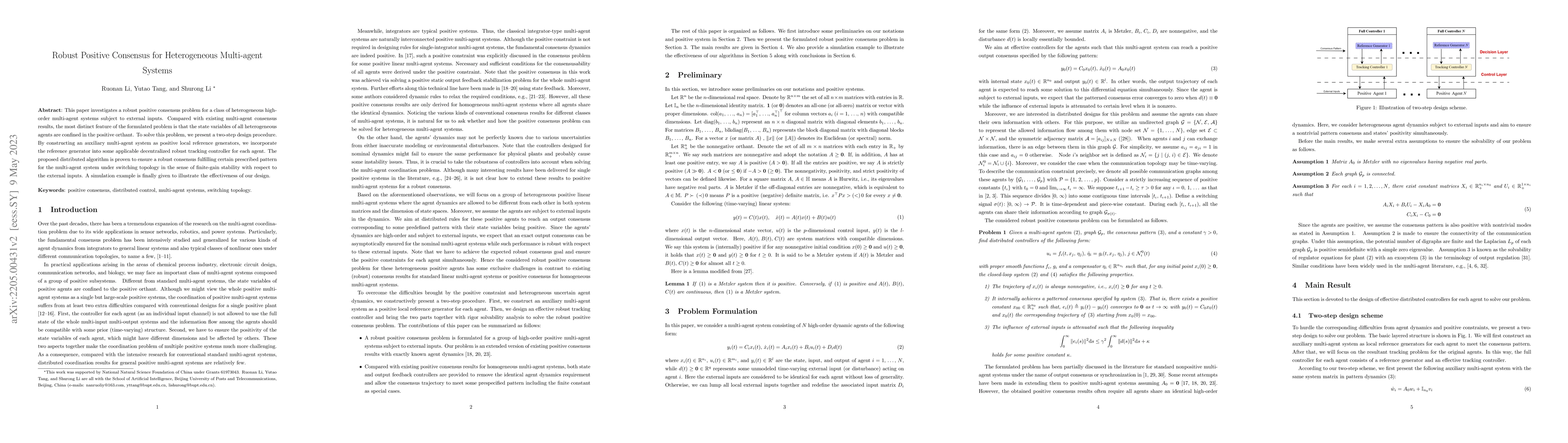 Thumbnail for Robust Positive Consensus for Heterogeneous Multi-agent Systems