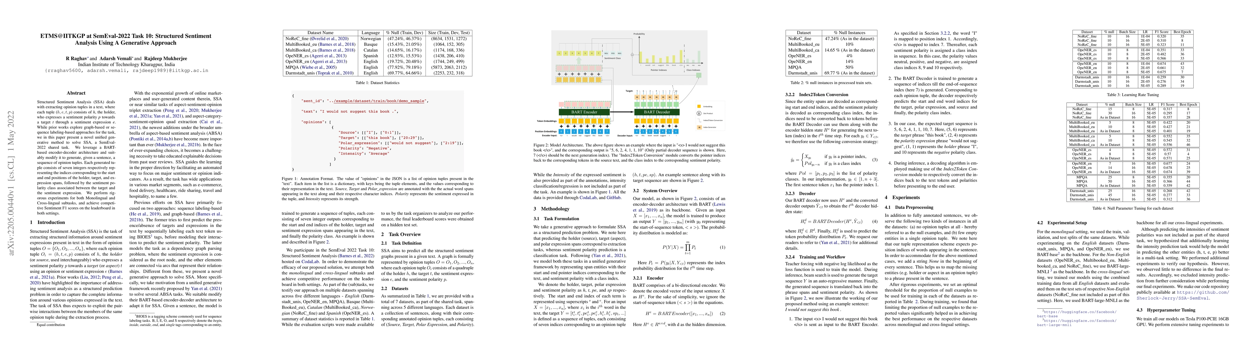 Thumbnail for ETMS@IITKGP at SemEval-2022 Task 10: Structured Sentiment Analysis Using
  A Generative Approach