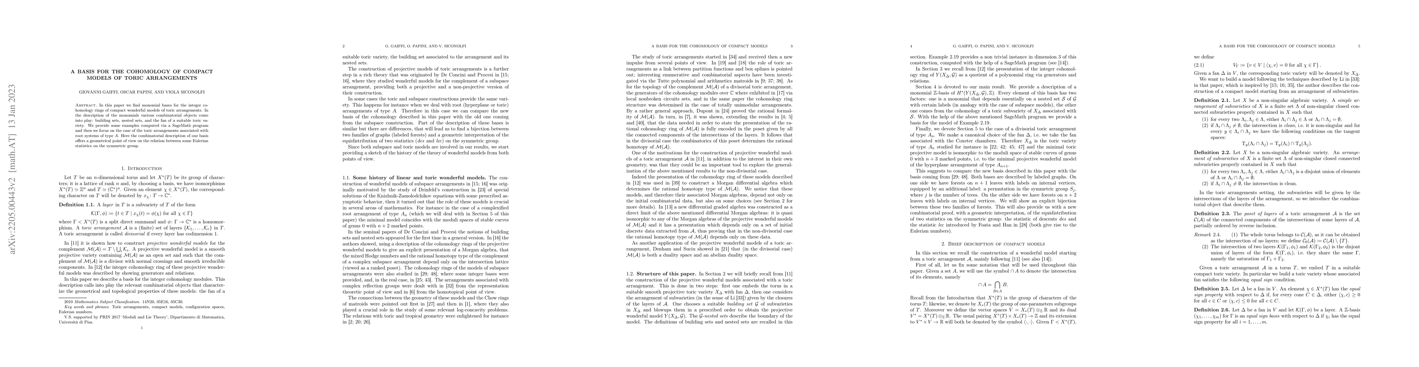 Thumbnail for A basis for the cohomology of compact models of toric arrangements