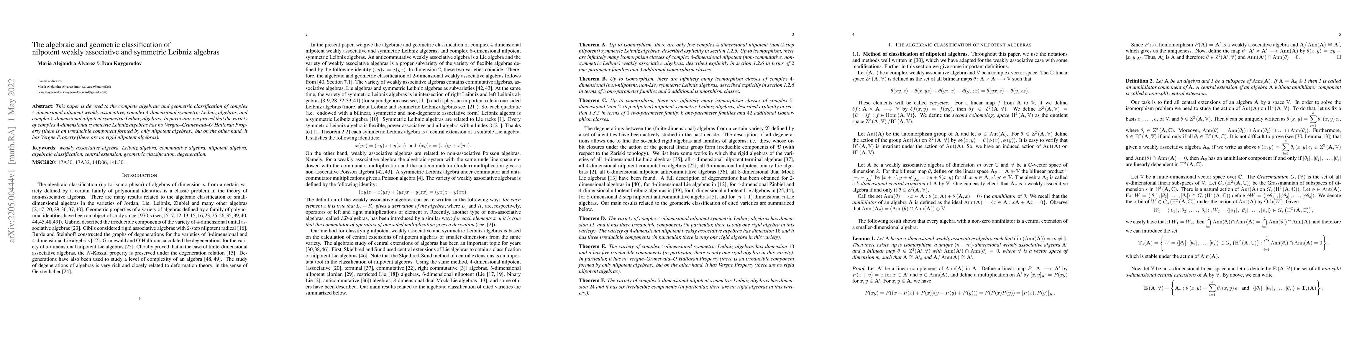 Thumbnail for The algebraic and geometric classification of nilpotent weakly
  associative and symmetric Leibniz algebras