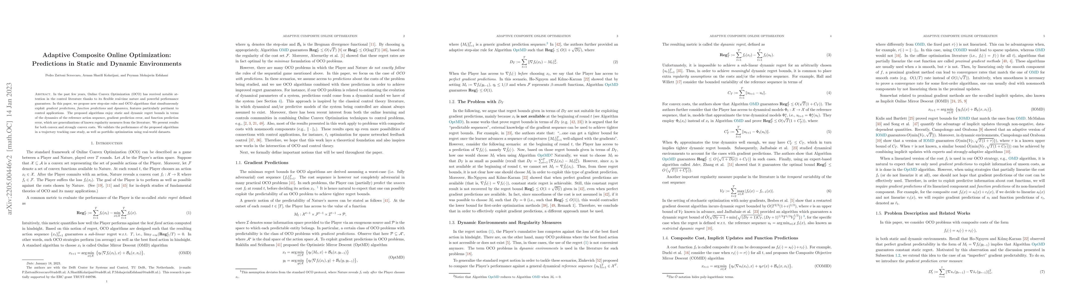Thumbnail for Adaptive Composite Online Optimization: Predictions in Static and
  Dynamic Environments
