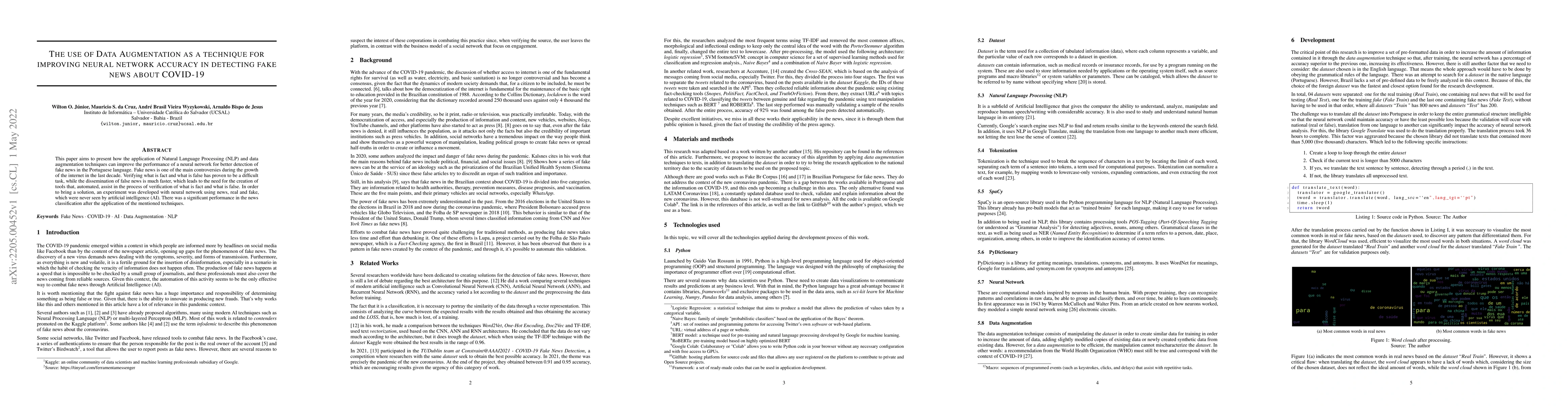 Thumbnail for The use of Data Augmentation as a technique for improving neural network
  accuracy in detecting fake news about COVID-19