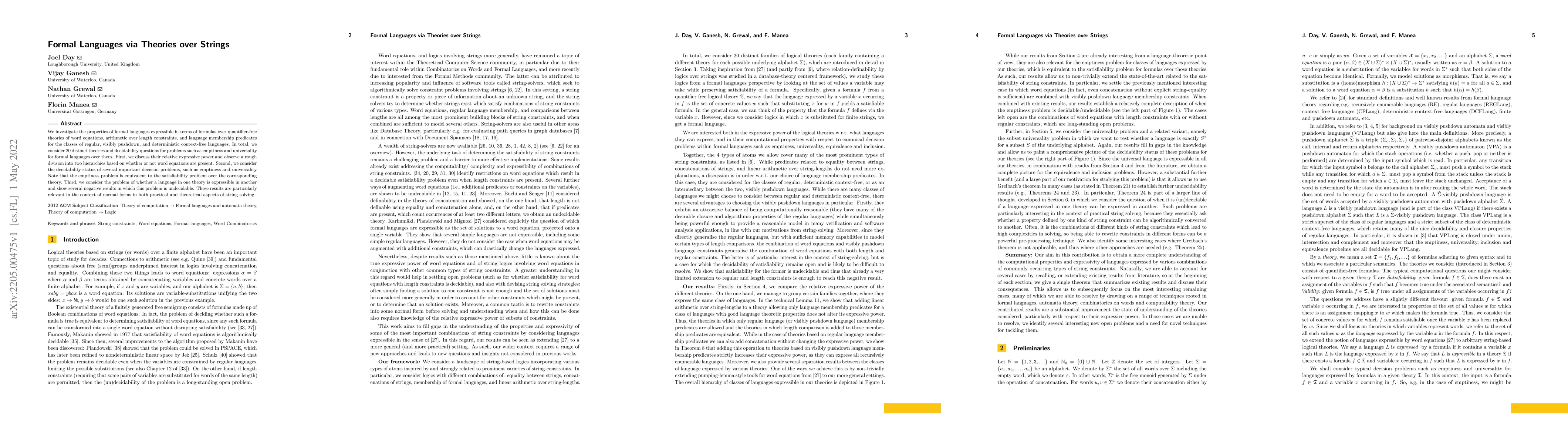 Thumbnail for Formal Languages via Theories over Strings