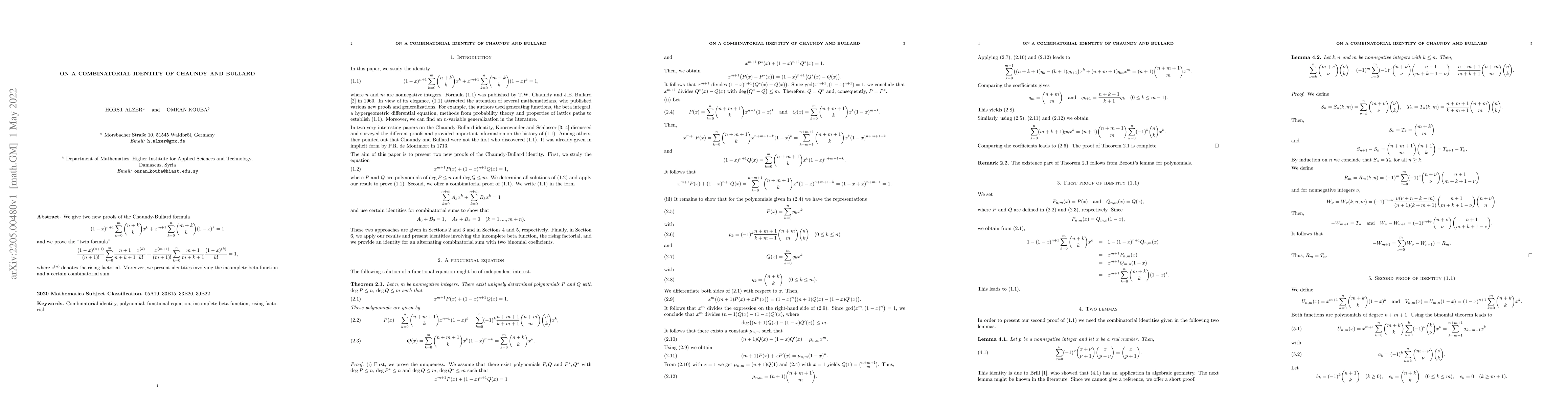 Thumbnail for On a combinatorial identity of Chaundy and Bullard