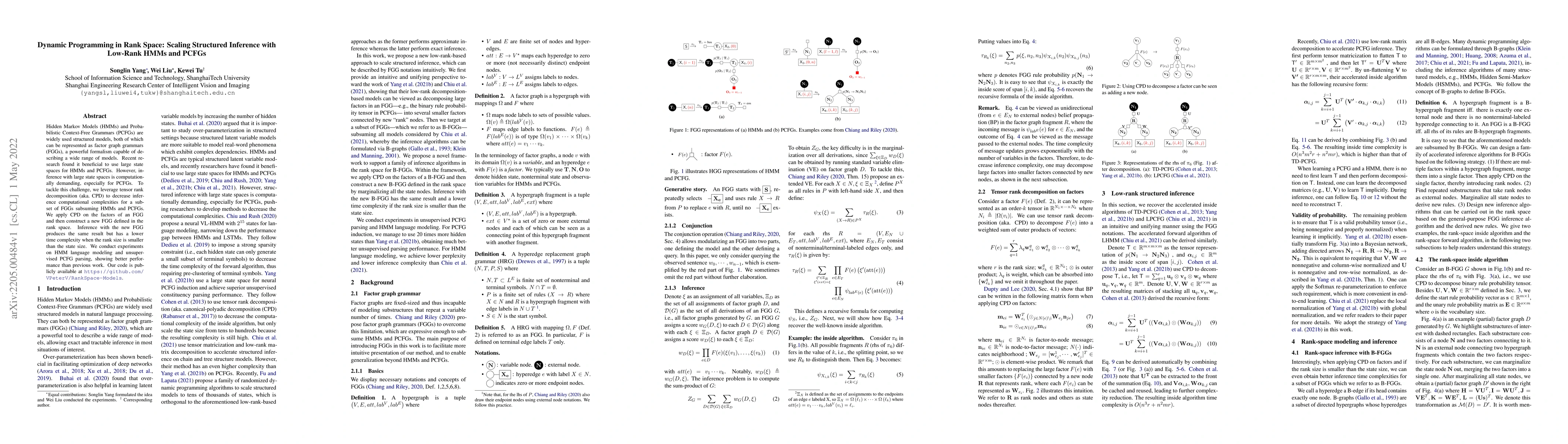 Thumbnail for Dynamic Programming in Rank Space: Scaling Structured Inference with
  Low-Rank HMMs and PCFGs
