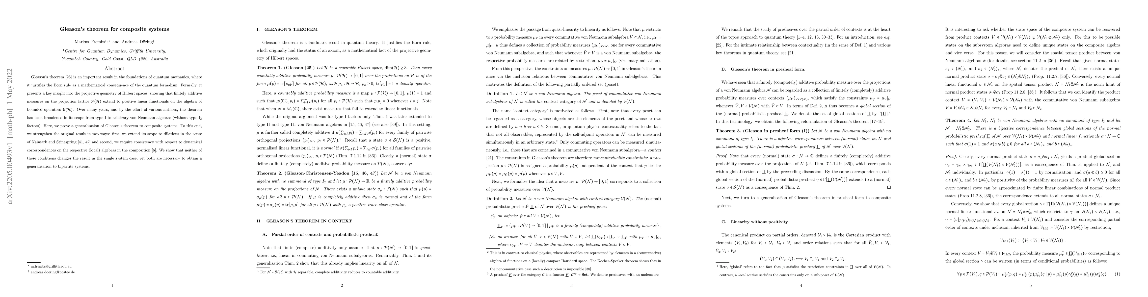 Thumbnail for Gleason's theorem for composite systems