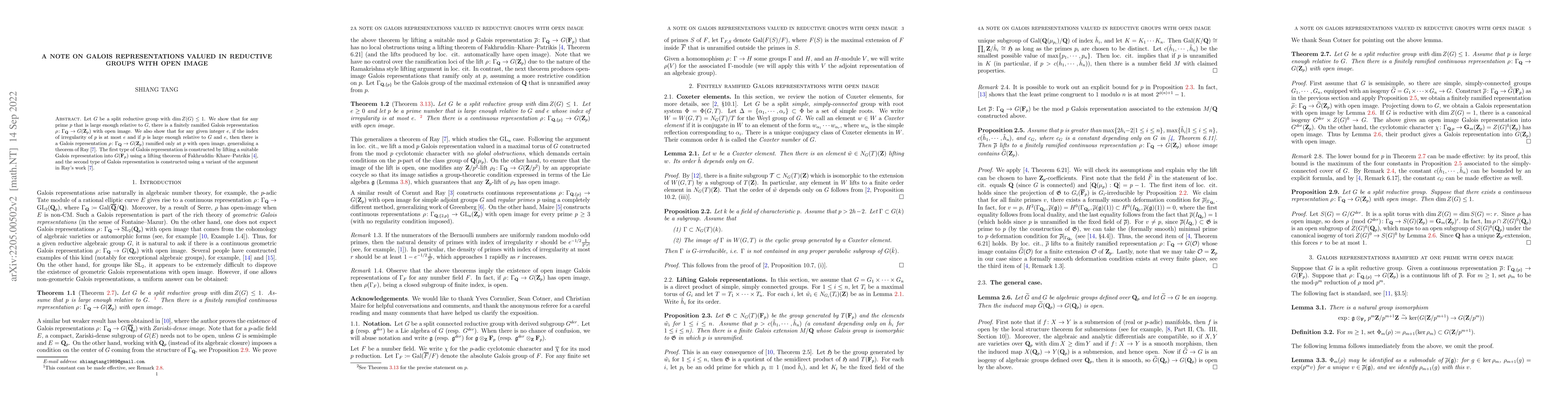 Thumbnail for A note on Galois representations valued in reductive groups with open
  image