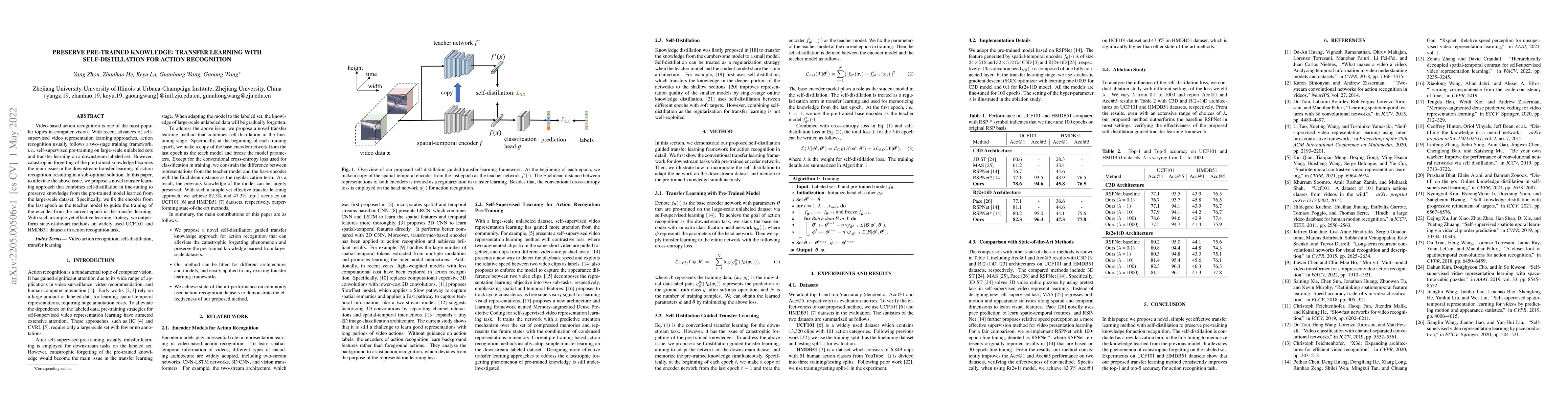 Thumbnail for Preserve Pre-trained Knowledge: Transfer Learning With Self-Distillation
  For Action Recognition