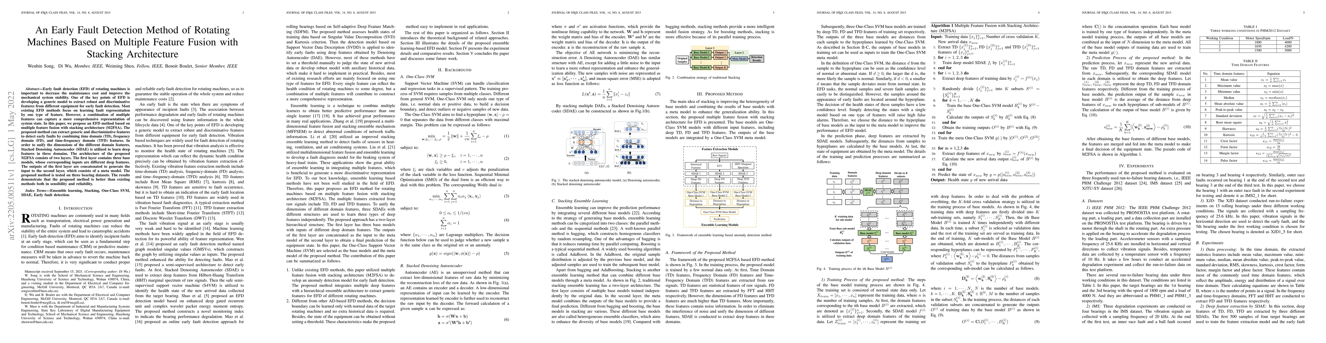 Thumbnail for An Early Fault Detection Method of Rotating Machines Based on Multiple
  Feature Fusion with Stacking Architecture