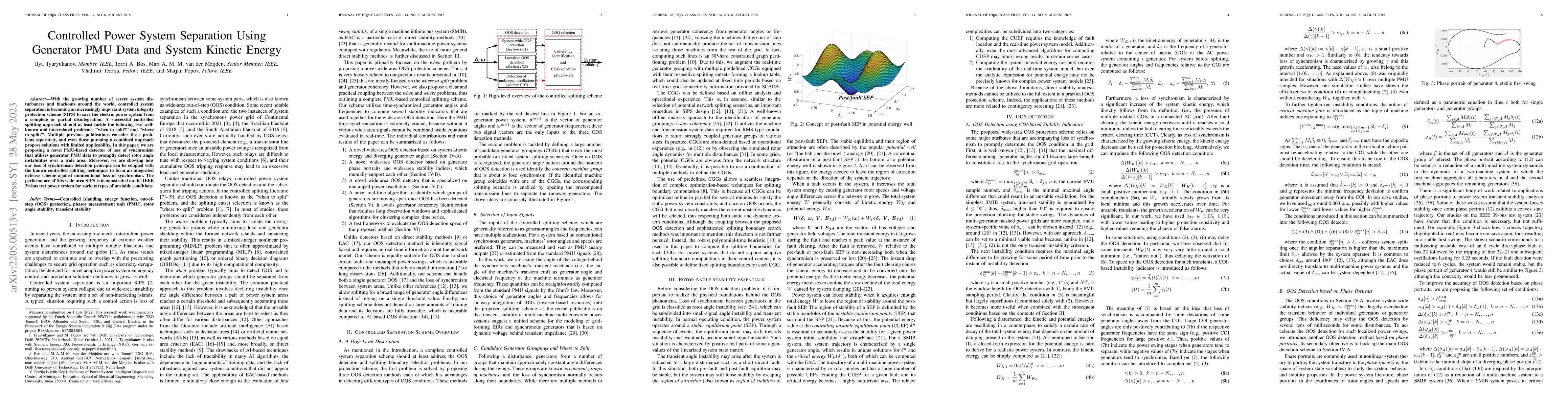 Thumbnail for Controlled Power System Separation Using Generator PMU Data and System
  Kinetic Energy