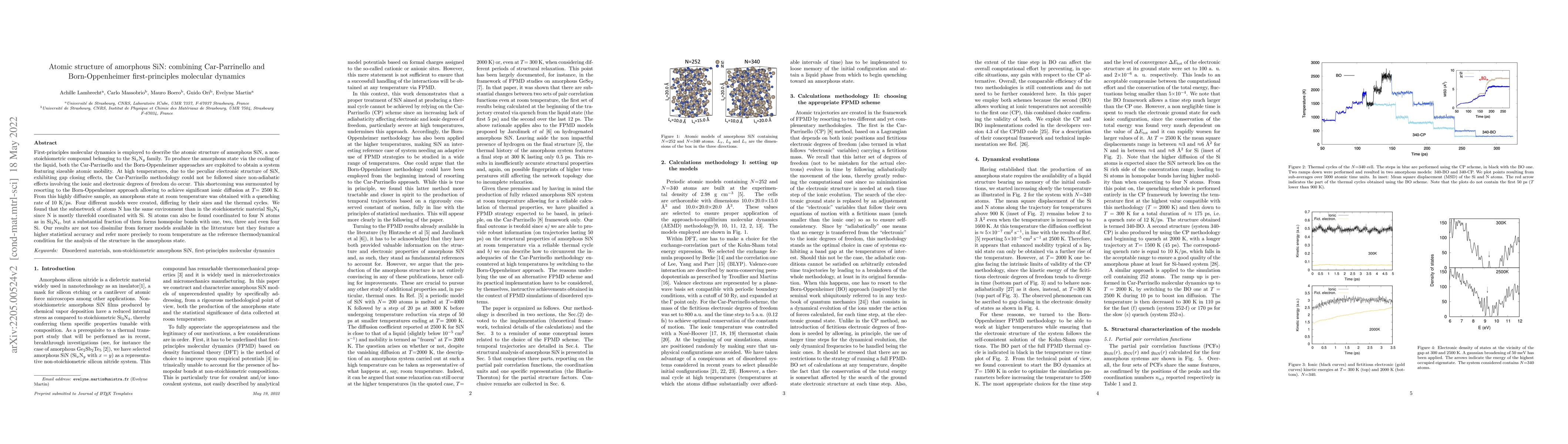 Thumbnail for Atomic structure of amorphous SiN: combining Car-Parrinello and
  Born-Oppenheimer first-principles molecular dynamics