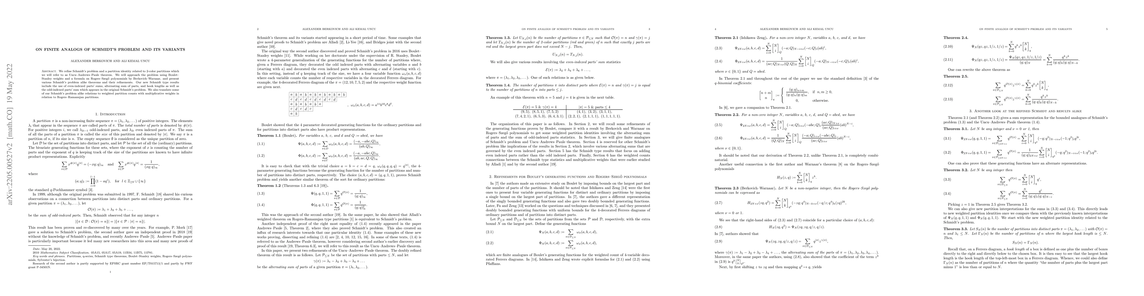 Thumbnail for On Finite Analogs of Schmidt's Problem and Its Variants