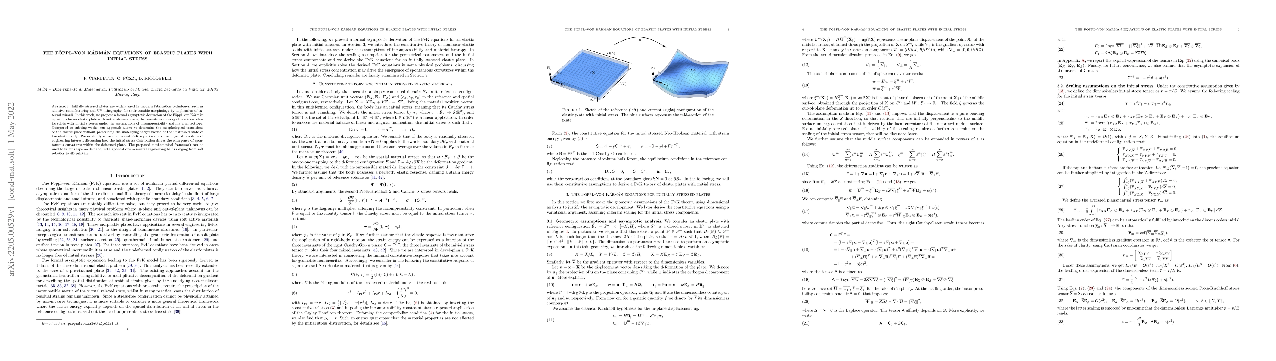 Thumbnail for The F\"oppl-von K\'arm\'an equations of elastic plates with initial
  stress