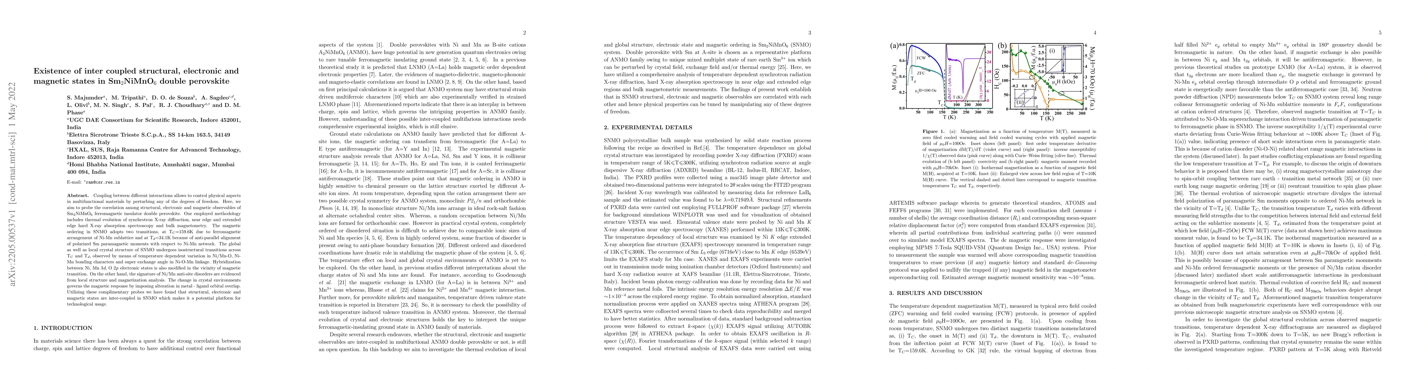 Thumbnail for Existence of inter coupled structural, electronic and magnetic states in
  Sm$ _{2} $NiMnO$ _{6} $ double perovskite