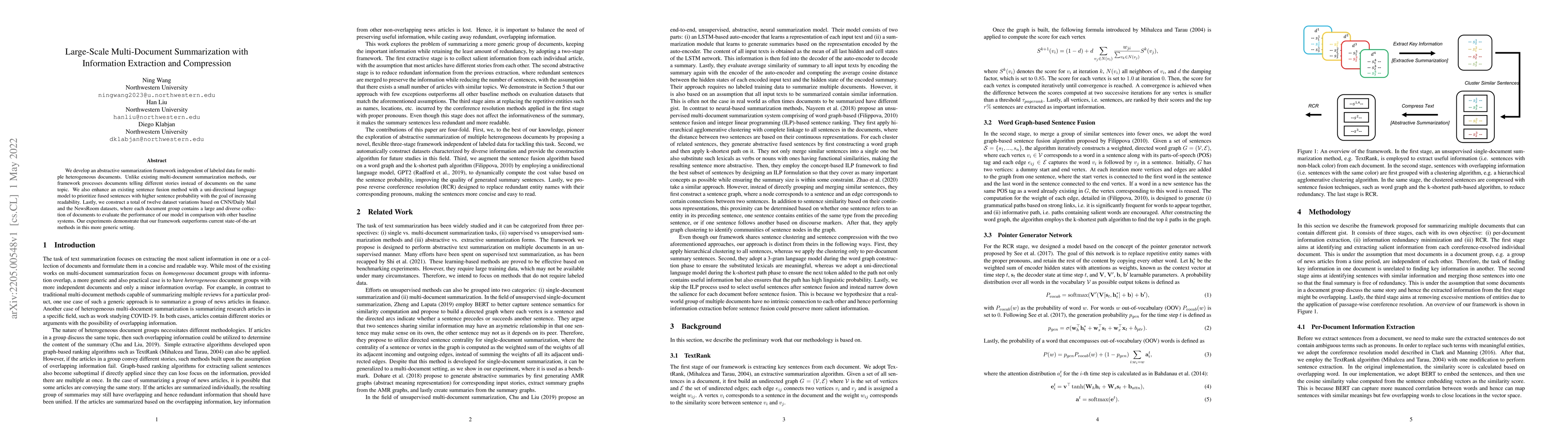 Thumbnail for Large-Scale Multi-Document Summarization with Information Extraction and
  Compression