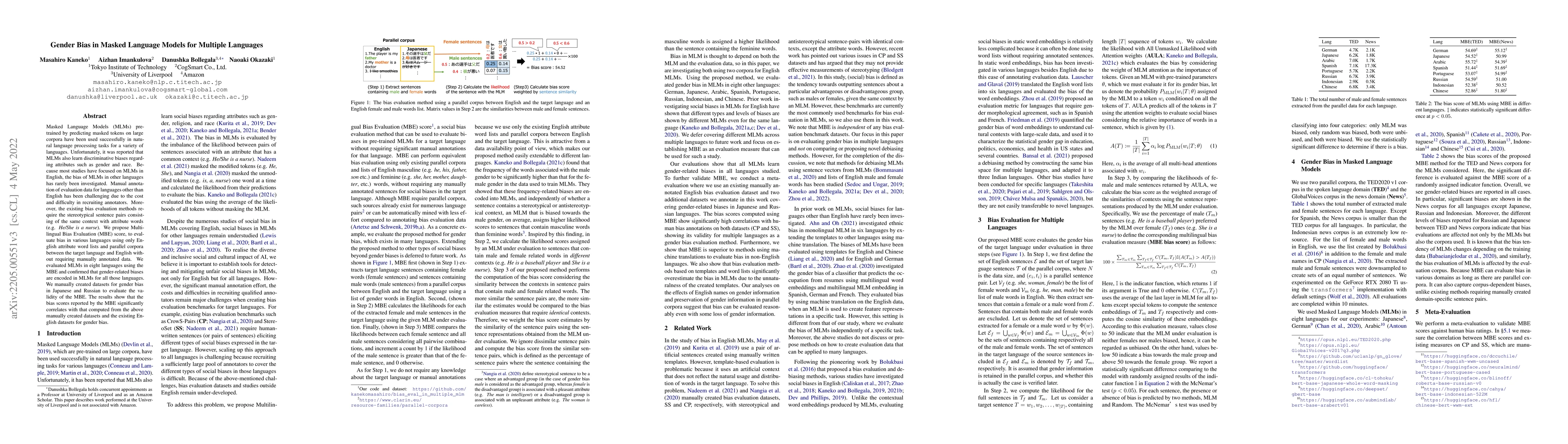 Thumbnail for Gender Bias in Masked Language Models for Multiple Languages