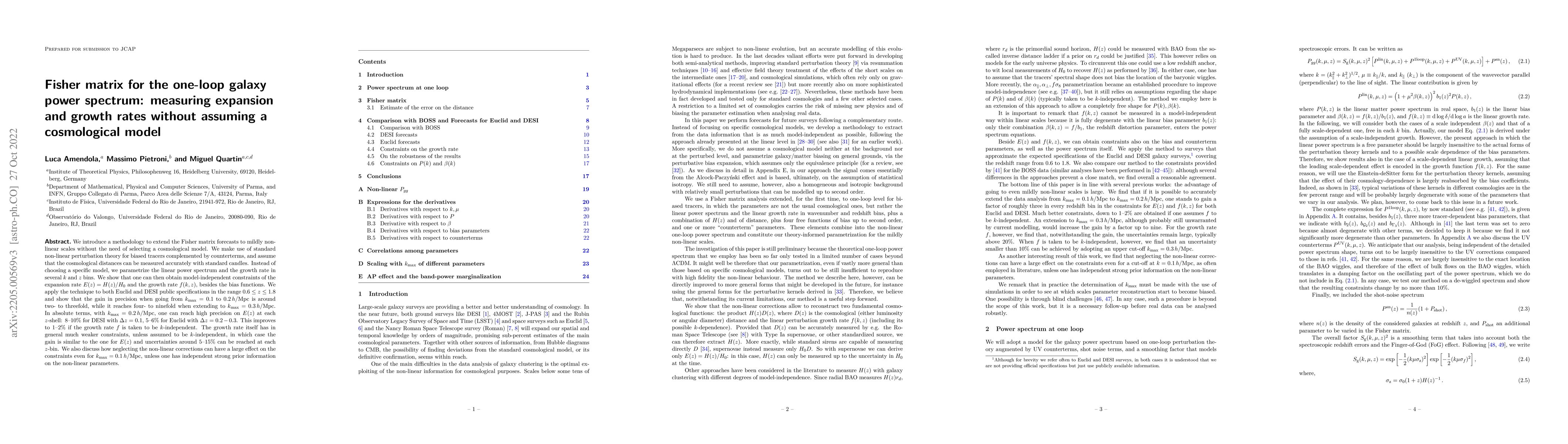 Thumbnail for Fisher matrix for the one-loop galaxy power spectrum: measuring
  expansion and growth rates without assuming a cosmological model