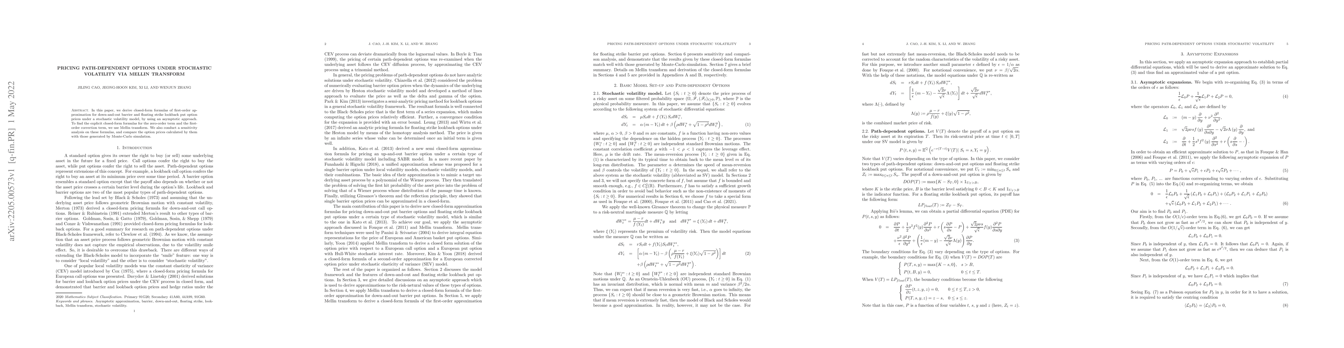 Thumbnail for Pricing Path-dependent Options under Stochastic Volatility via Mellin
  Transform