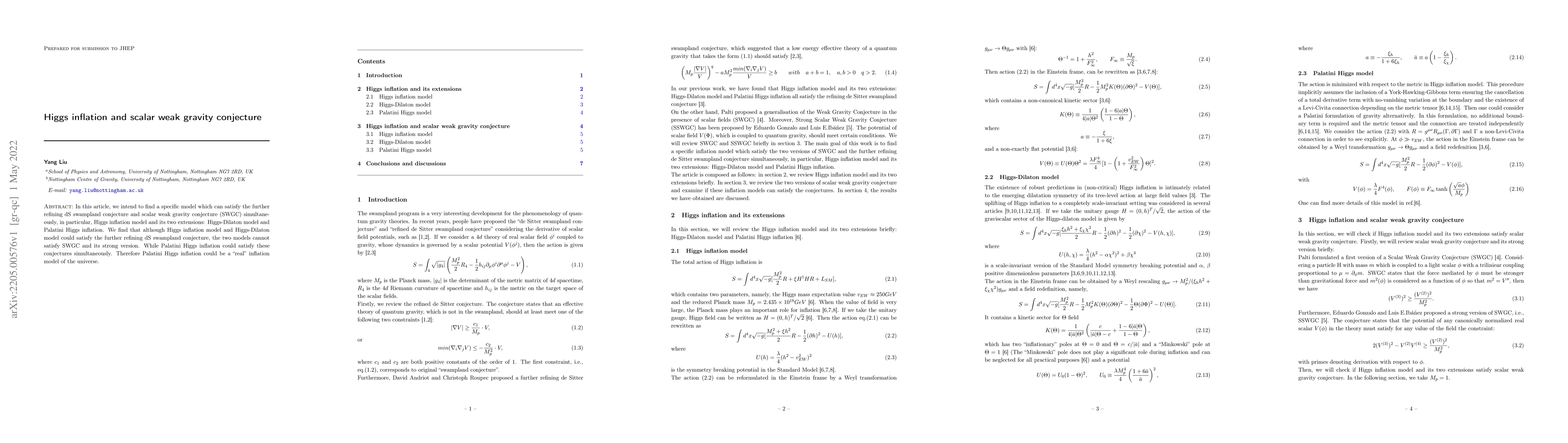 Thumbnail for Higgs inflation and scalar weak gravity conjecture