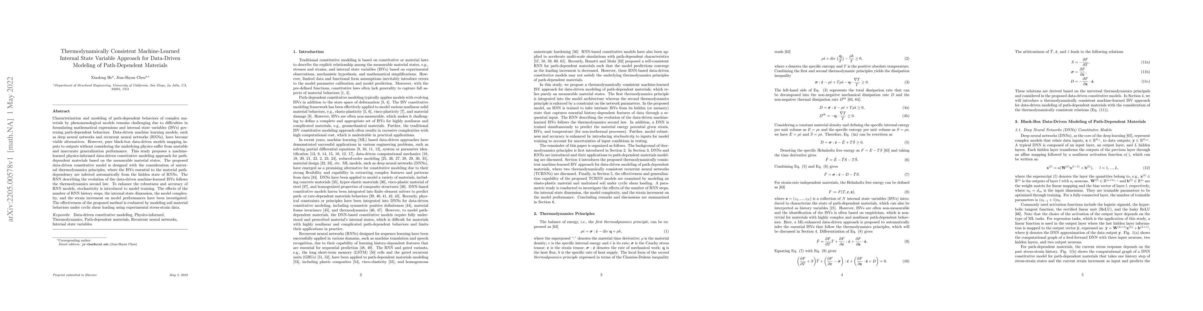 Thumbnail for Thermodynamically Consistent Machine-Learned Internal State Variable
  Approach for Data-Driven Modeling of Path-Dependent Materials