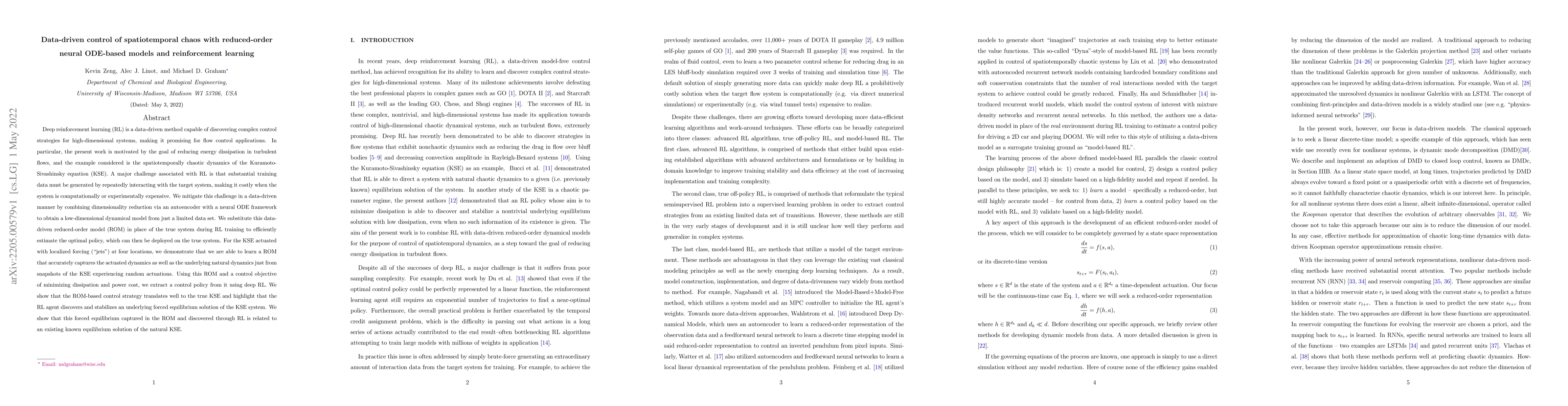 Thumbnail for Data-driven control of spatiotemporal chaos with reduced-order neural
  ODE-based models and reinforcement learning
