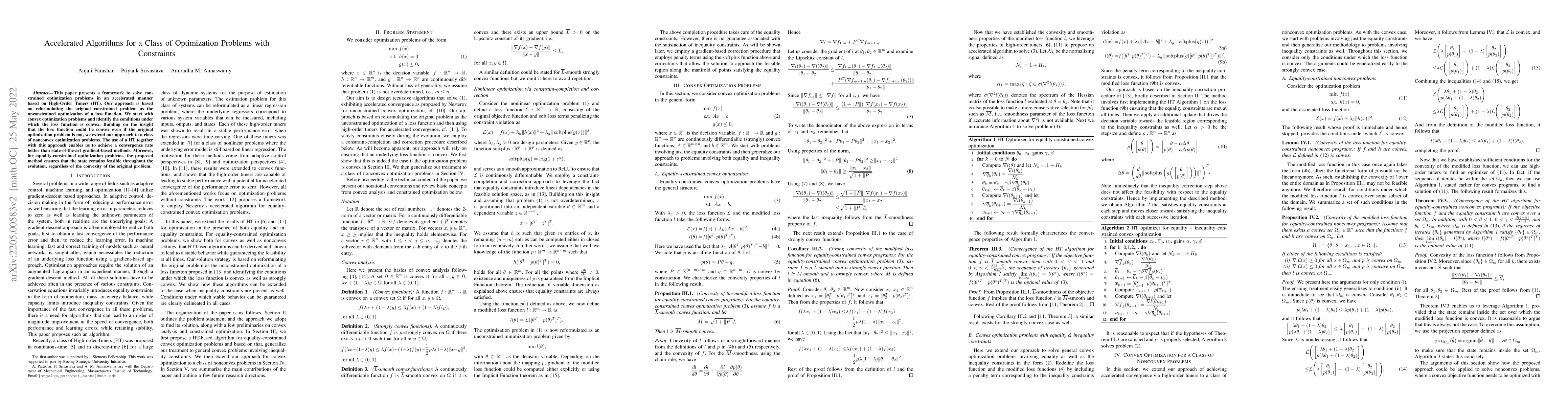 Thumbnail for Accelerated Algorithms for a Class of Optimization Problems with
  Constraints