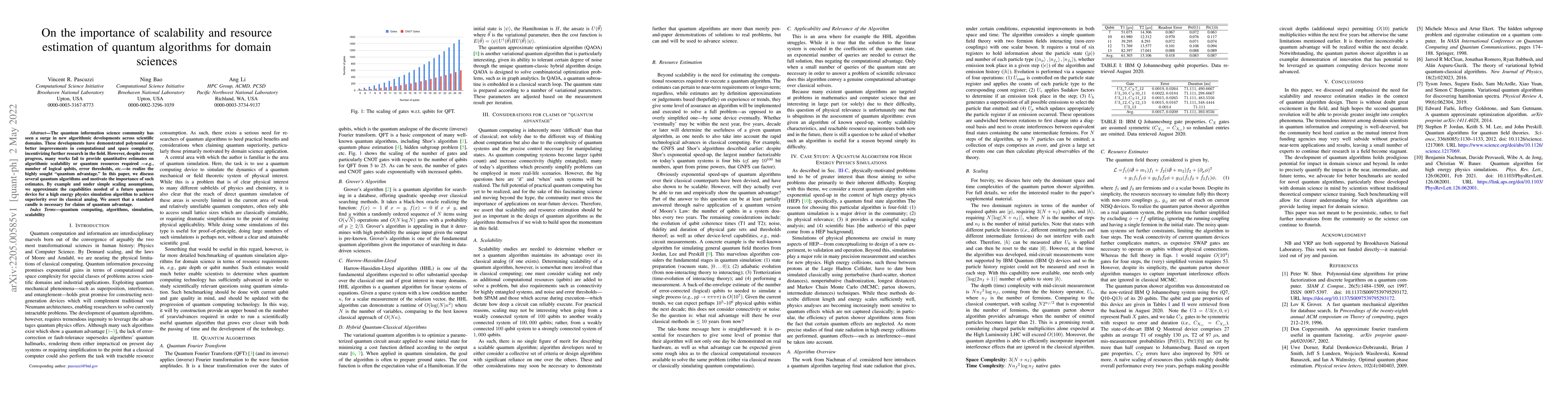 Thumbnail for On the importance of scalability and resource estimation of quantum
  algorithms for domain sciences