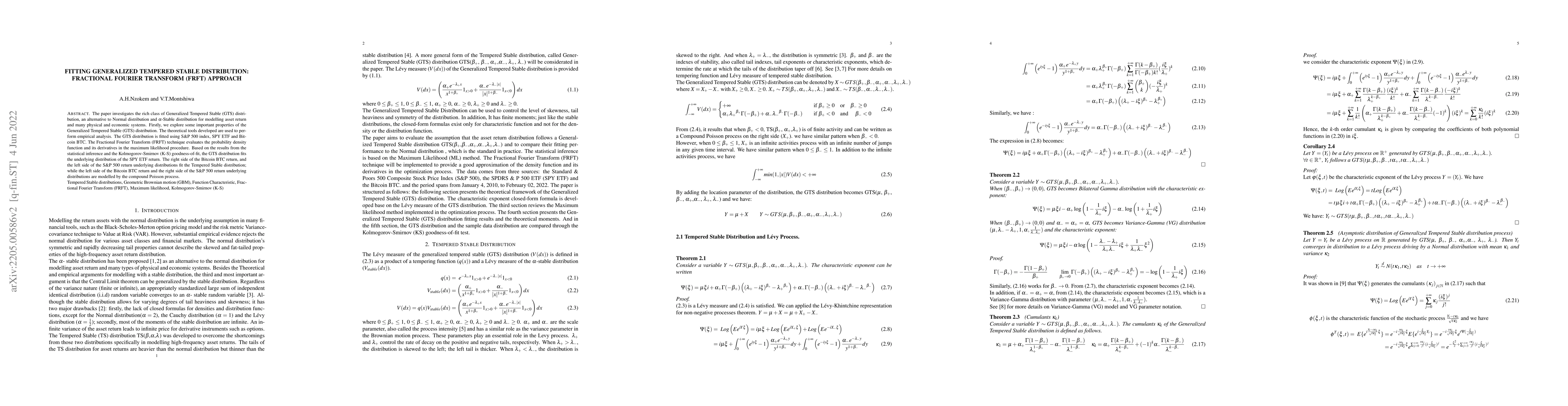 Thumbnail for Fitting Generalized Tempered Stable distribution: Fractional Fourier
  Transform (FRFT) Approach