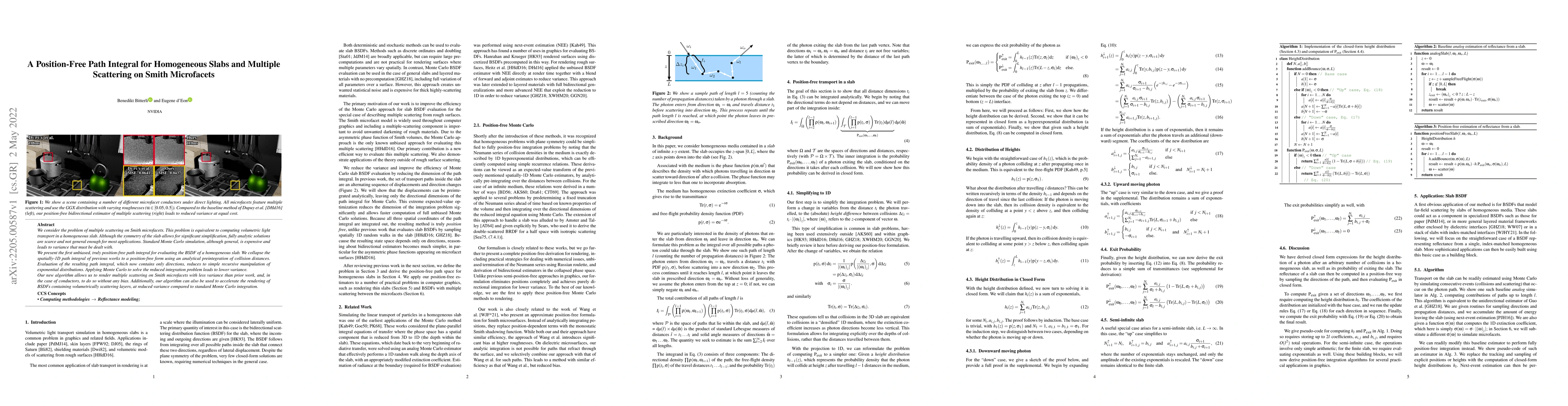 Thumbnail for A Position-Free Path Integral for Homogeneous Slabs and Multiple
  Scattering on Smith Microfacets