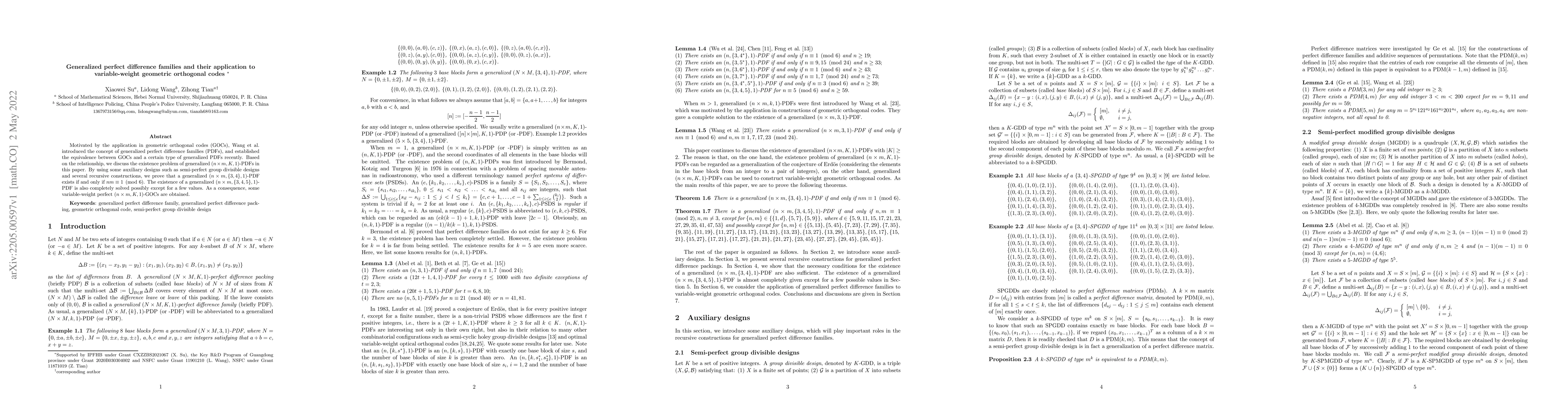 Thumbnail for Generalized perfect difference families and their application to
  variable-weight geometric orthogonal codes