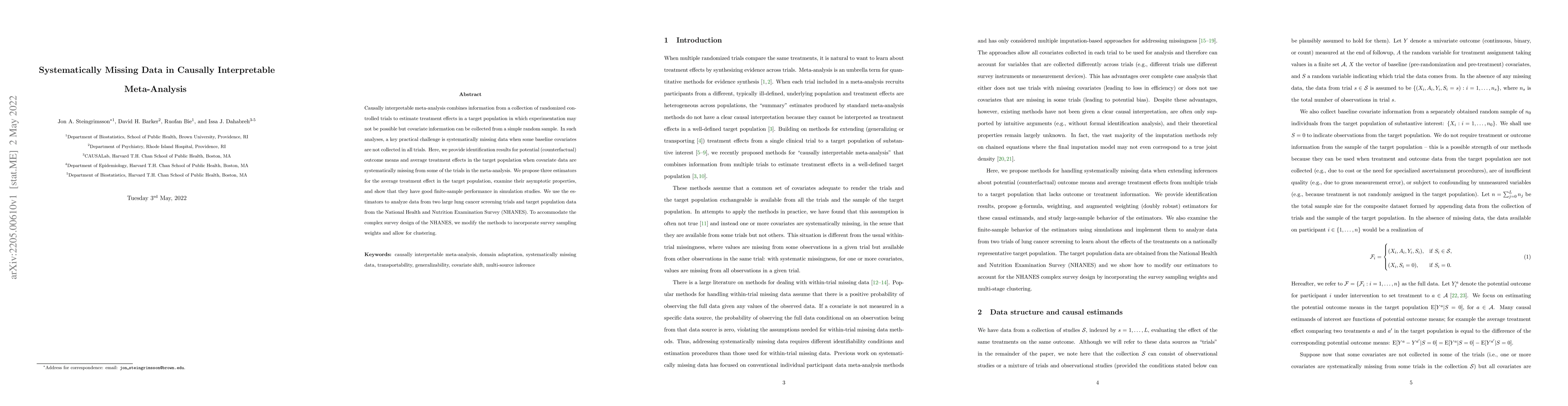 Thumbnail for Systematically Missing Data in Causally Interpretable Meta-Analysis