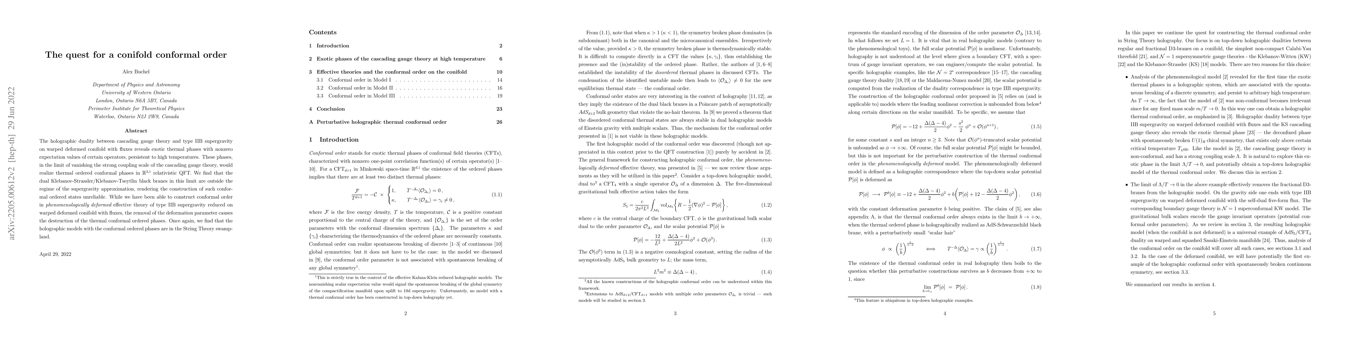Thumbnail for The quest for a conifold conformal order