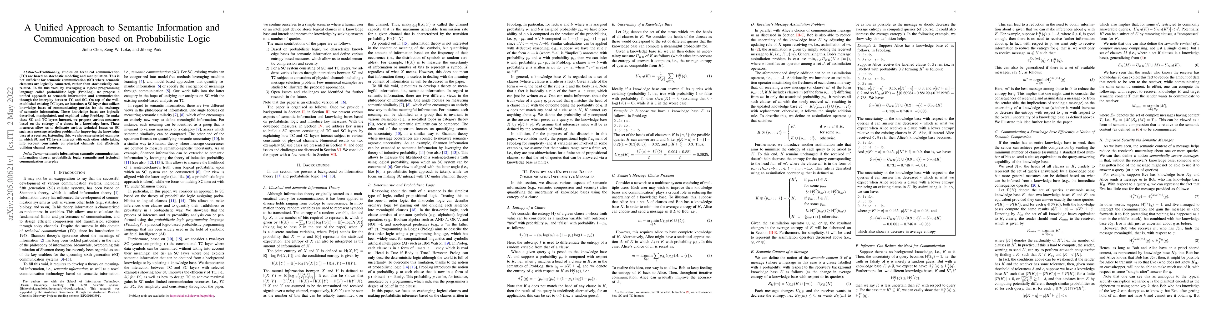 Thumbnail for A Unified Approach to Semantic Information and Communication based on
  Probabilistic Logic