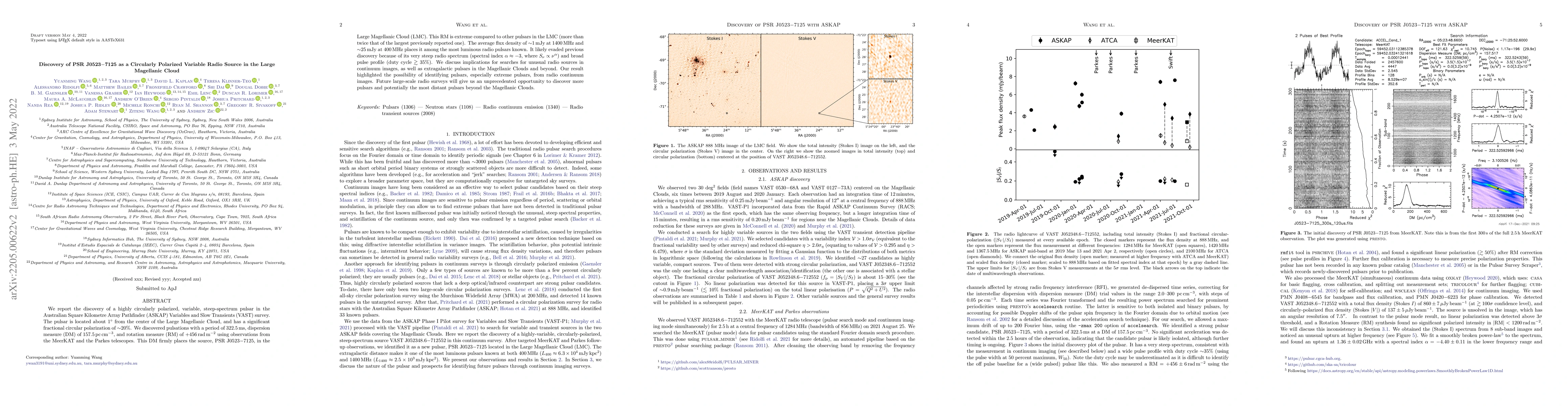 Thumbnail for Discovery of PSR J0523-7125 as a Circularly Polarized Variable Radio
  Source in the Large Magellanic Cloud