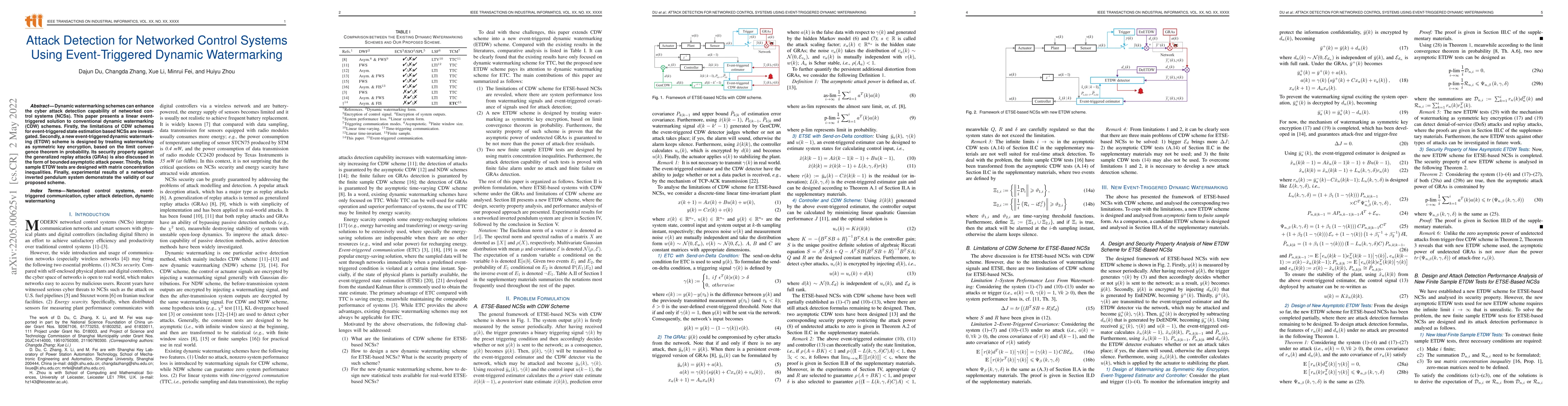 Thumbnail for Attack Detection for Networked Control Systems Using Event-Triggered
  Dynamic Watermarking
