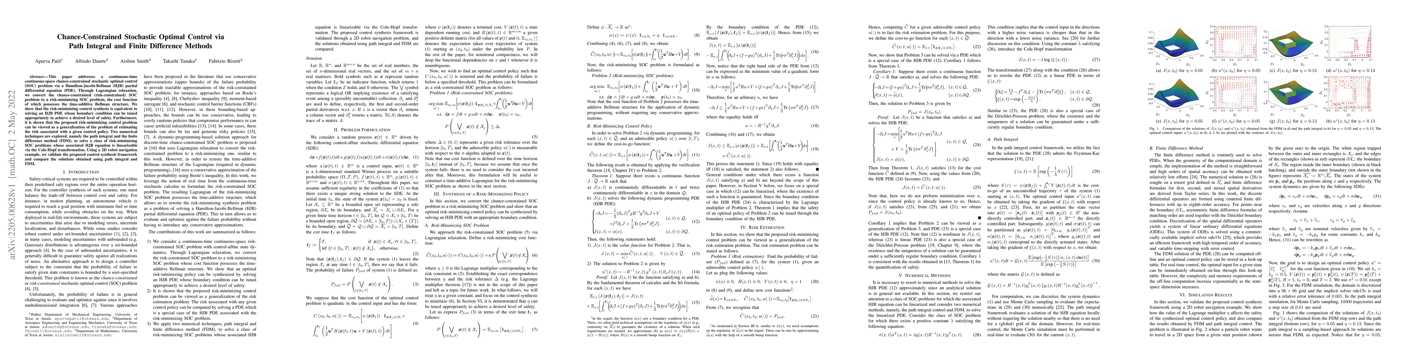 Thumbnail for Chance-Constrained Stochastic Optimal Control via Path Integral and
  Finite Difference Methods