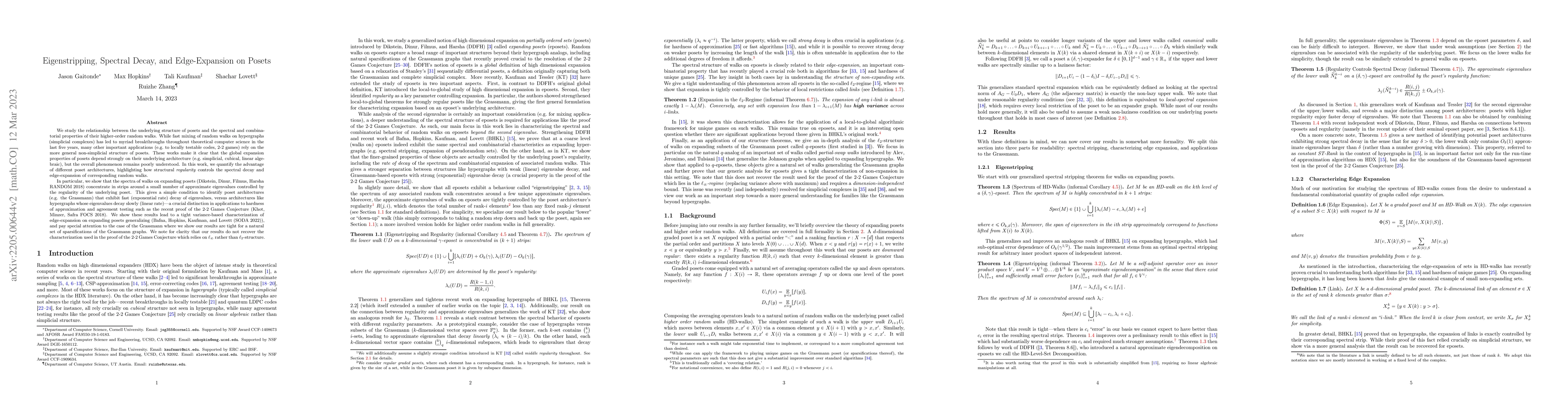 Thumbnail for Eigenstripping, Spectral Decay, and Edge-Expansion on Posets