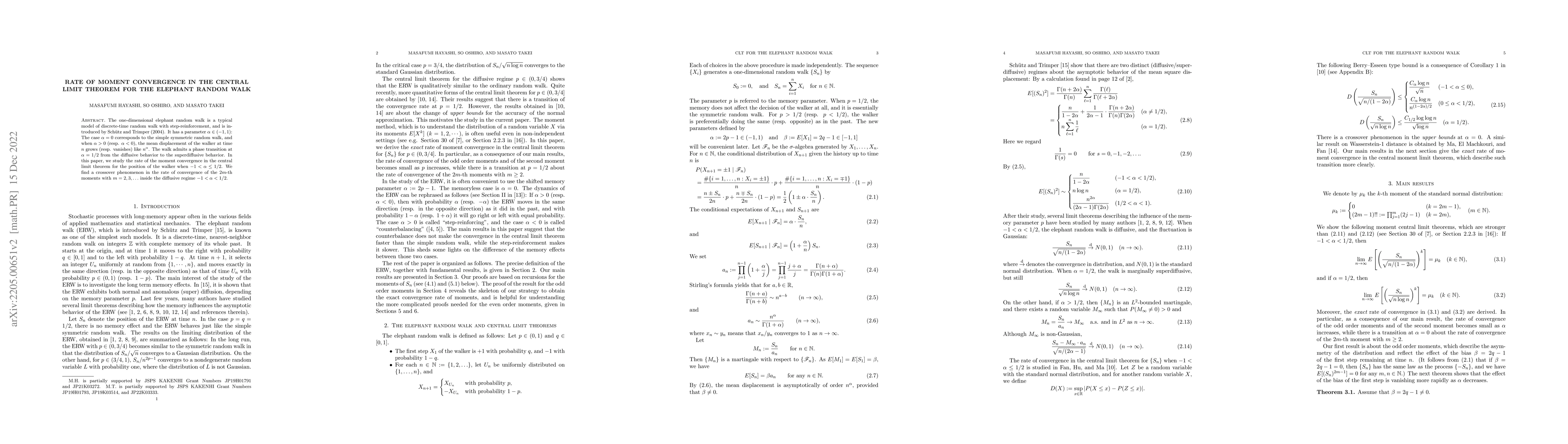 Thumbnail for Rate of moment convergence in the central limit theorem for the elephant
  random walk