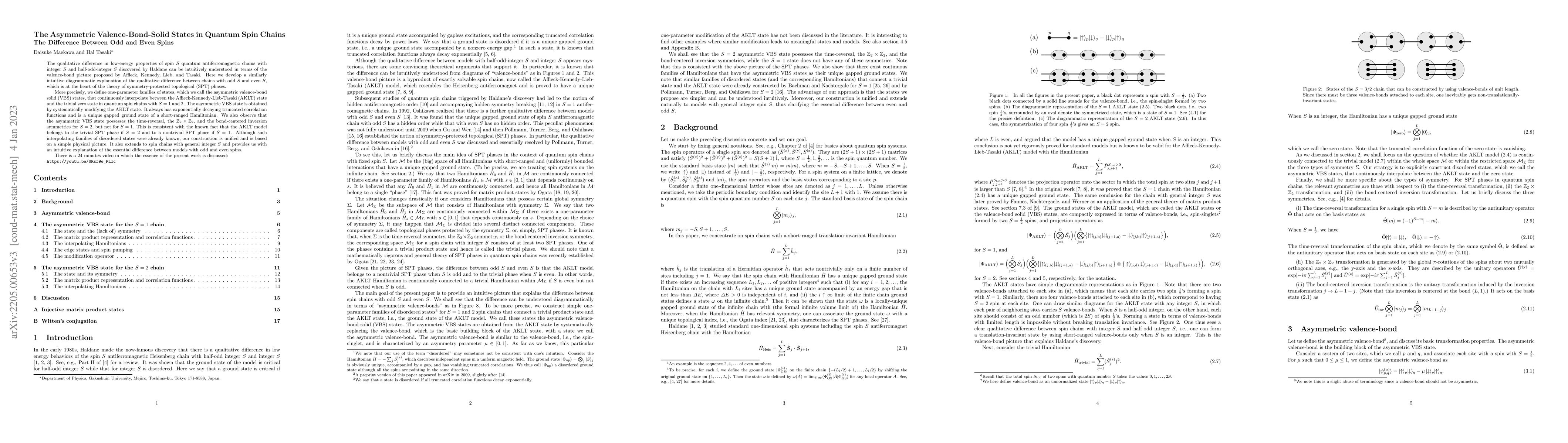 Thumbnail for The Asymmetric Valence-Bond-Solid States in Quantum Spin Chains: The
  Difference Between Odd and Even Spins
