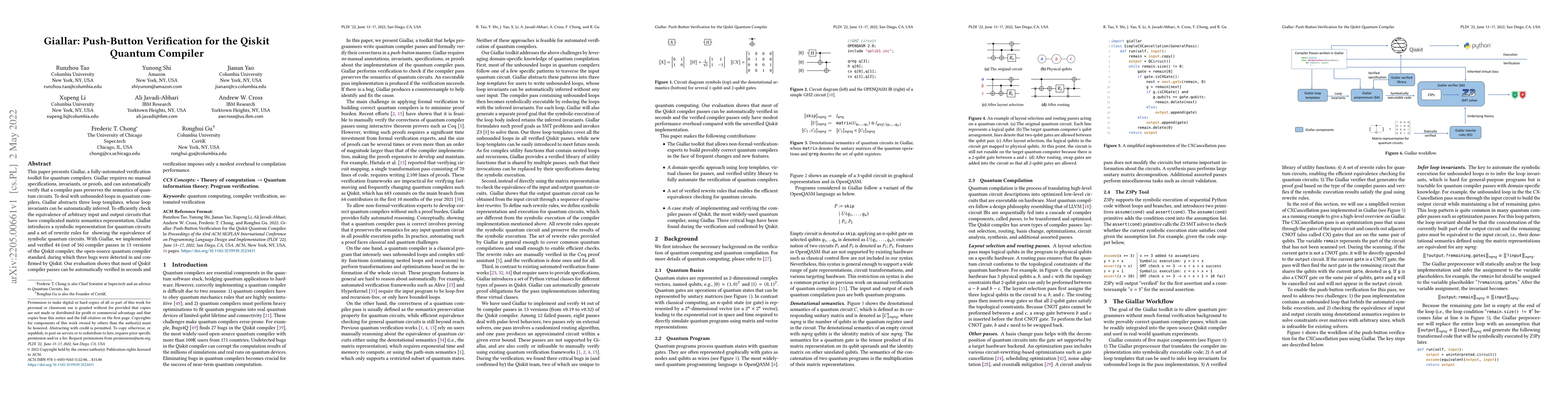 Thumbnail for Giallar: Push-Button Verification for the Qiskit Quantum Compiler
